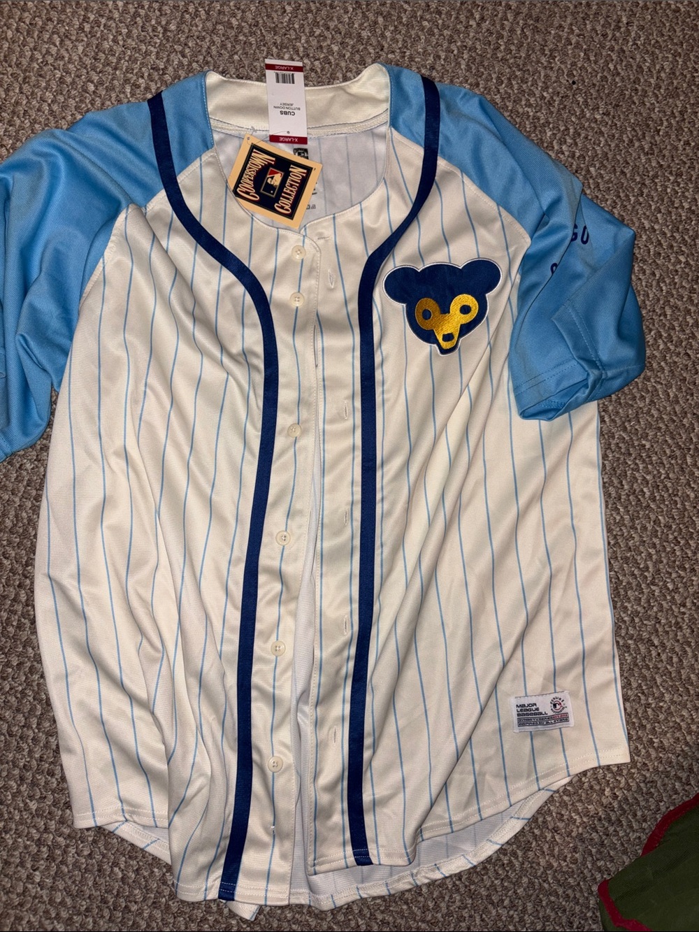 Cooperstown Collection MLB-Chicago Cubs Blue & Cream Pinstripe Baseball Jersey